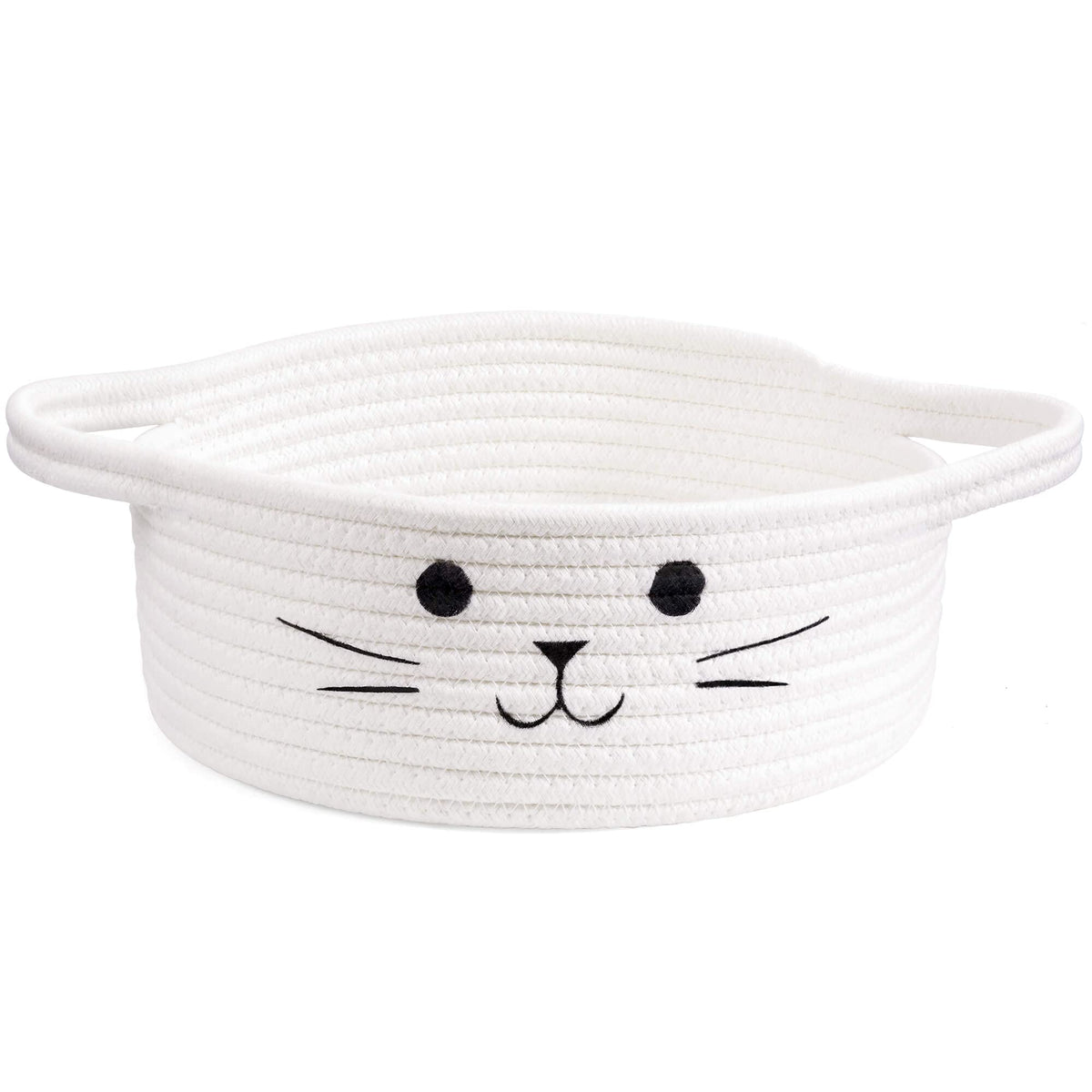 Small Woven Rope Storage Basket, Cute Cat Toy Basket for Living Room, Baby Baskets for Nursery, Gift Baskets Empty for Baby Shower, Grey, 9.8 x 4 inches