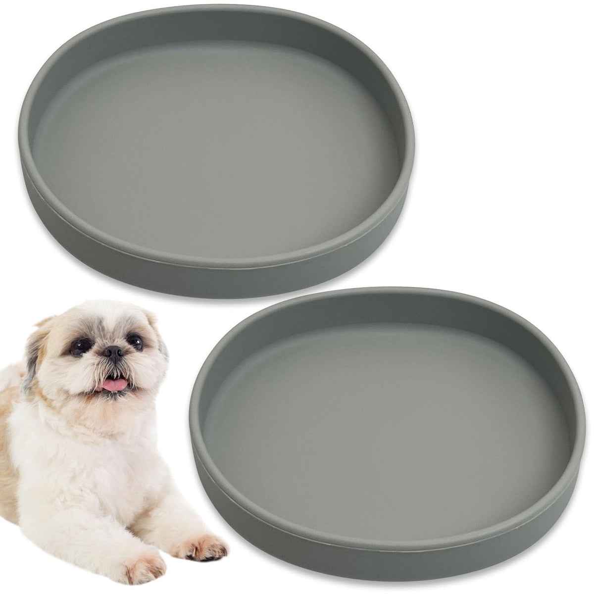 Silicone Dog Food Plate Shallow Dog Bowl Flat Cat Dish Small Puppy Plates for Small Dogs and Cats Whisker Fatigue Pet Feeding Bowls for Dry and Wet Food (Green)