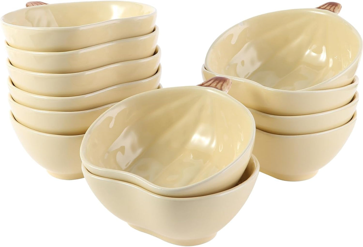 Kolewo4ever 12 Pieces Fall Bowls Ceramic Pumpkin Bowl 6 Ounces Ramekins Small Pumpkin Shaped Bowls Dinnerware Decoration for Fall Thanksgiving Serving Dip, Sauce, Condiments,Snack (Yellow)