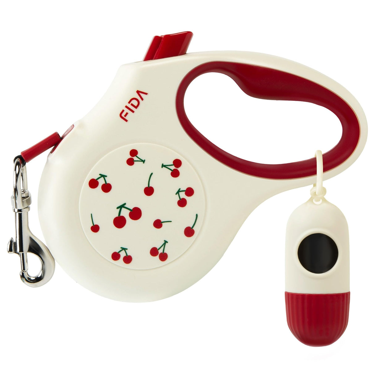 Fida Retractable Dog Leash for Small Breed up to 26 lbs, 16 ft Pet Walking Leash with Dispenser and Poop Bags, Anti-Slip Handle, Reflective Strong Nylon Tape, One-Handed Brake (S, White & Pink)