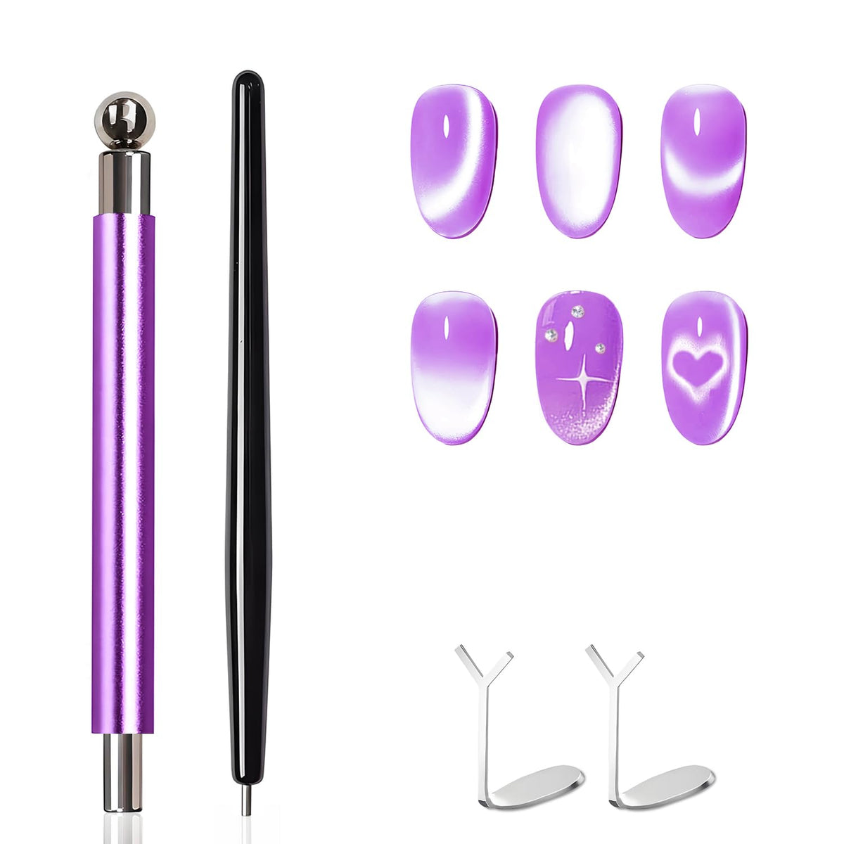 4-Piece Cat Eye Magnet Set – Black Bead-Attracting Nail Magnet Pen & Heart-Shaped Magnet for Nails, Nail Magnets for Nail Art, Cat Eye Magnet for Nail Art, Perfect for Home DIY, Nail Art Design