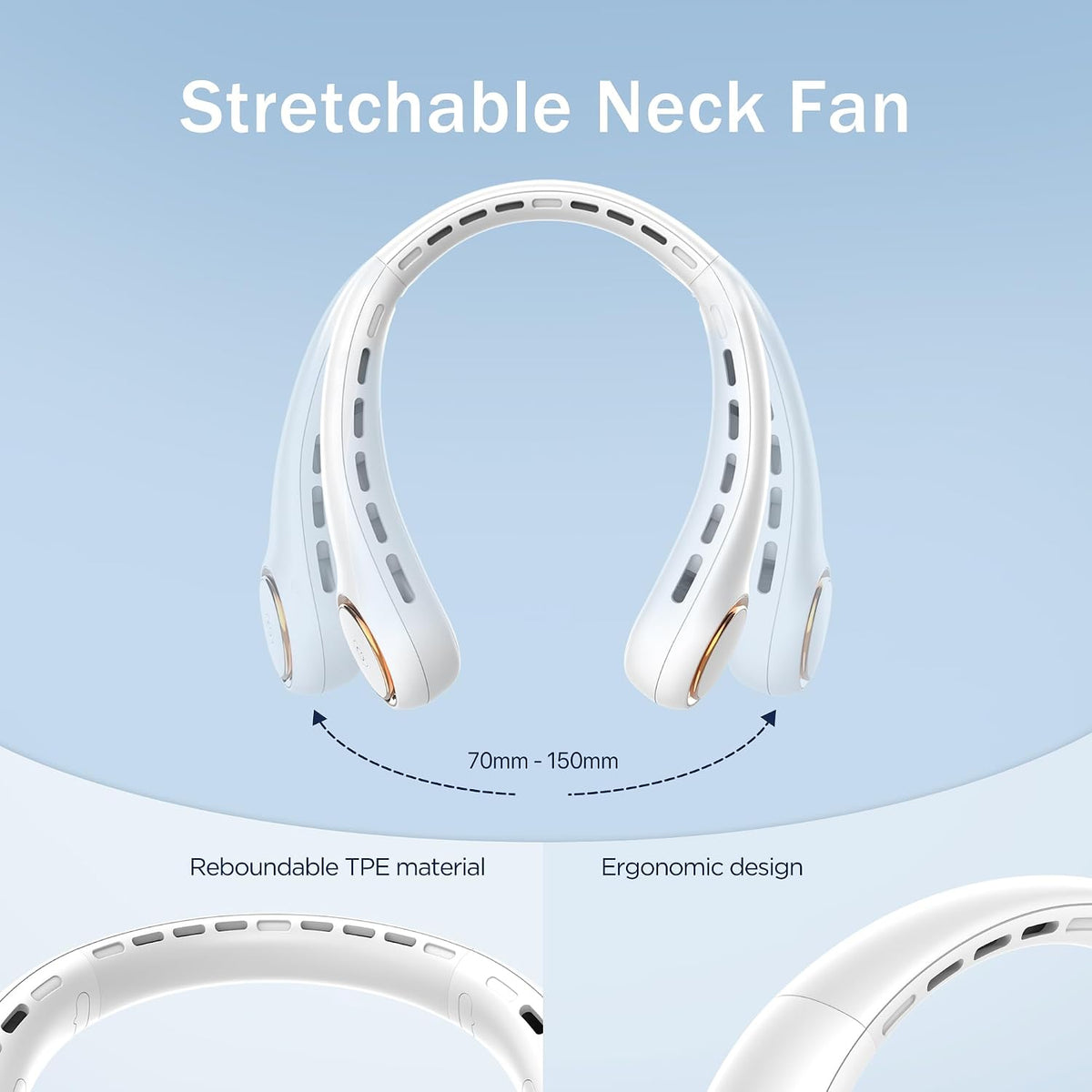 GULAKI Portable Neck Fan, Personal Fan with 4000mAh Battery, Rechargeable Neck Fan with 3 Speeds and 64 Cool Lights, Birthday Gifts for Men Women Mom Dad, Hands Free Cooling fan for Summer(White)