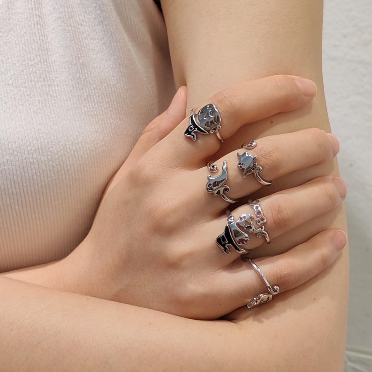 Halloween Ghost Pumpkin Open Adjustable Ring Band Witch Hat Magic Broom Statement Wrap Finger Rings Punk Comfort Fit Jewelry Festive Party Gifts for Women Daughter