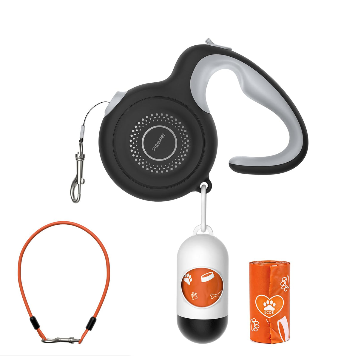 16Ft Retractable Dog Leash with Chew-Proof Steel Cable, 360° Tangle-Free, Built-in Poop Bag Dispenser, Ergonomic Comfort Grip Handle for Medium Large Dogs Up to 130lbs