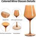 Colored Wine Glasses Set of 4, 13.5oz Lead-Free Crystal | Elegant Long Stem, Hand Blown, Autumn Tones, Fall Dinner Wedding Birthday Party, Ready-to-gift Box
