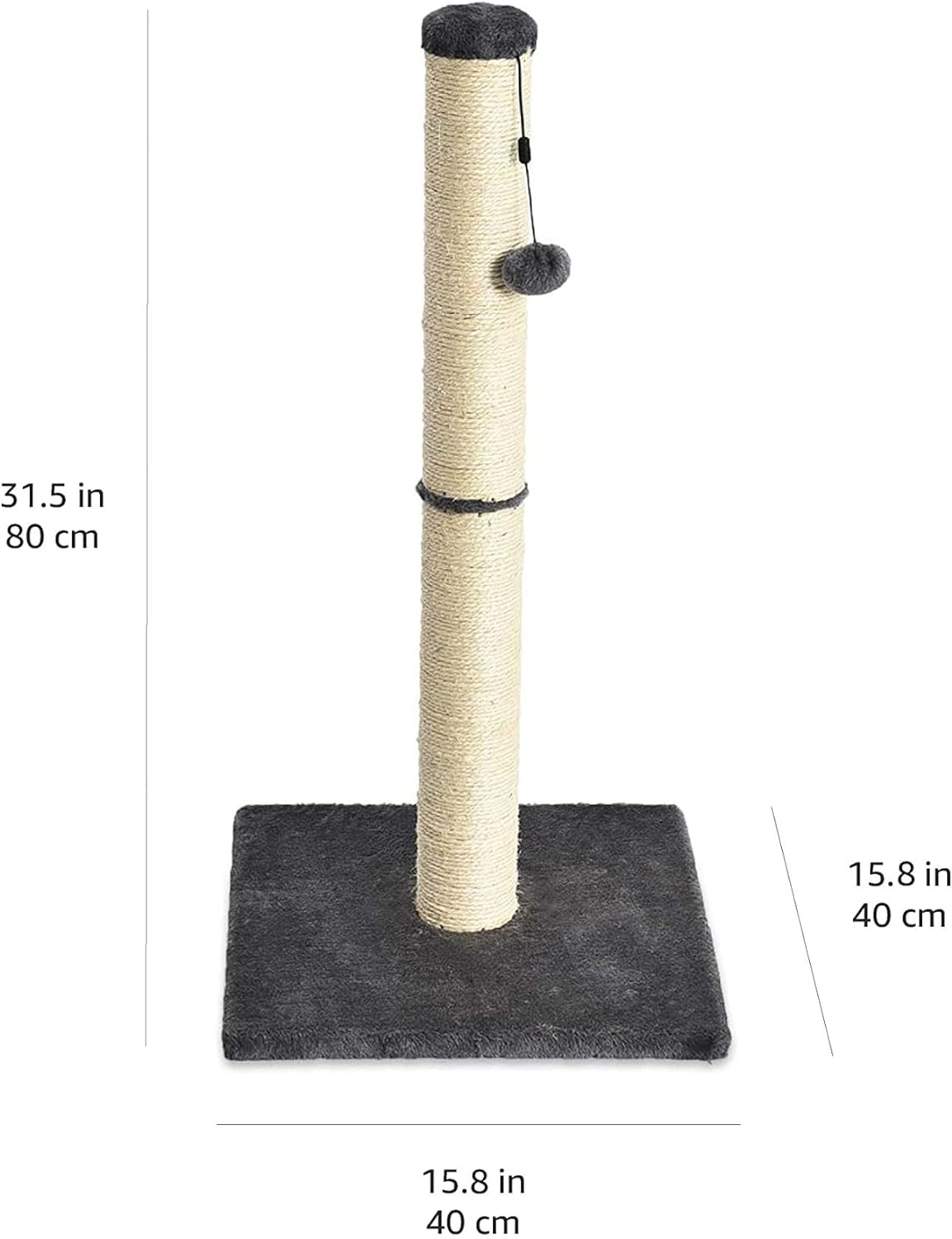 Amazon Basics Cat Scratching Post for Indoor Cats & Kittens, Medium (31.5"H), Cat Furniture with Dangling Ball Toy, Grey