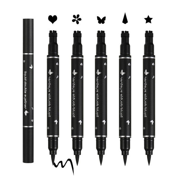 5PCS Double-headed Liquid Winged Black Eyeliner Stamp Pen Set | Eye Liner Pencil Long-lasting Waterproof, Stamp Eyeliner Set for Eye Makeup - Star, Heart, Flower, Butterfly, Triangle