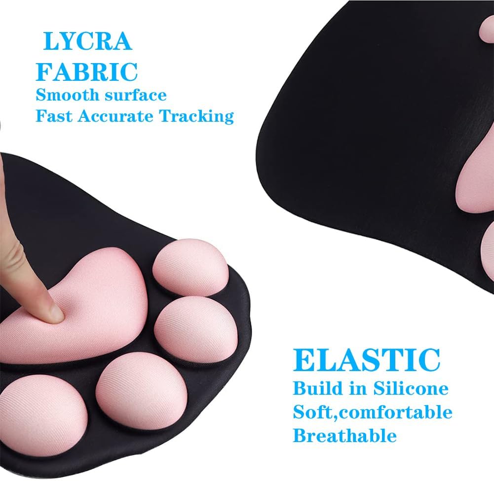WESAPPINC Cat Paw Mouse Pad with Wrist Support Soft Silicone Wrist Rests Non Slip Ergonomic Mousepad for Office Computer Gaming Desk Decor (10.7x7.8x0.9'') (Black Cherry), large