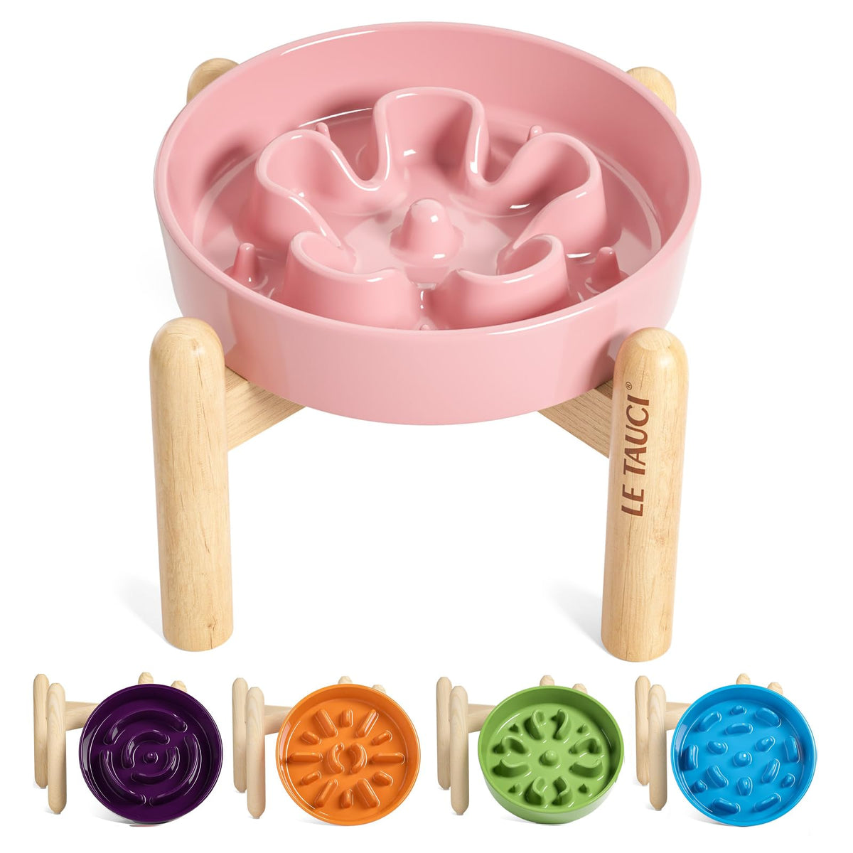 LE TAUCI Dog Bowls Slow Feeder Ceramic, 1.5 Cup Slow Feeding Bowl for Small and Medium Breed, Puzzle Dog Food Bowl for Fast Eater, Maze Purple