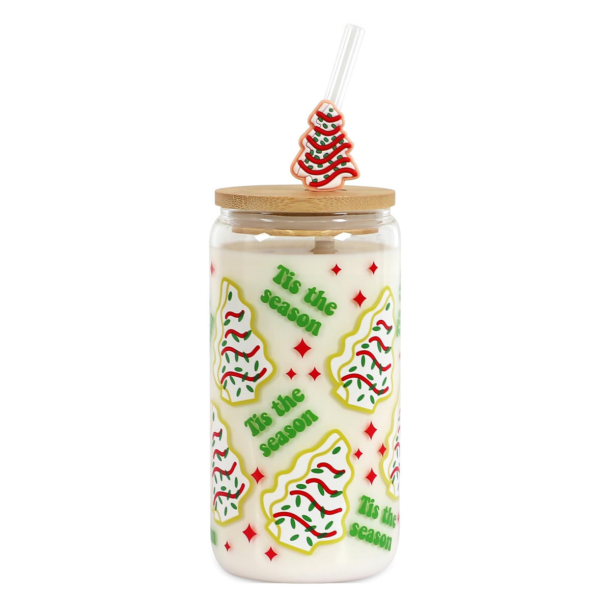 Joyseller 18oz Fall Pumpkin Iced Coffee Glass Cup with Lid & Straw