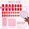 Olive & June Super Stick Press-On Nails, Lollipop Cherry Red, Short, Round | No glue needed; 32 non-toxic tab nails in 16 sizes, easy on-off, non-damaging, 7-day wear; salon-quality mani at home
