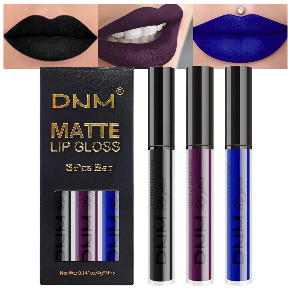 evpct 3Pcs Dark Red Purple Plum Matte Liquid Lipstick Sets for Women Matte Lip Stain Long Lasting Waterproof, Burgundy Blood Blue Red lipstick, Black Cherry Maroon Gothic 24 Hours Magic Lipsticks