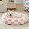 Ohocut Checkered Dog Bed, Cute Black White Retro Style Aesthetic Round Warming Pet Calming Beds for Small Dog and Cats, Plush Cozy Donut Dog Beds Washable, 30" L x 30" W x 8" Th