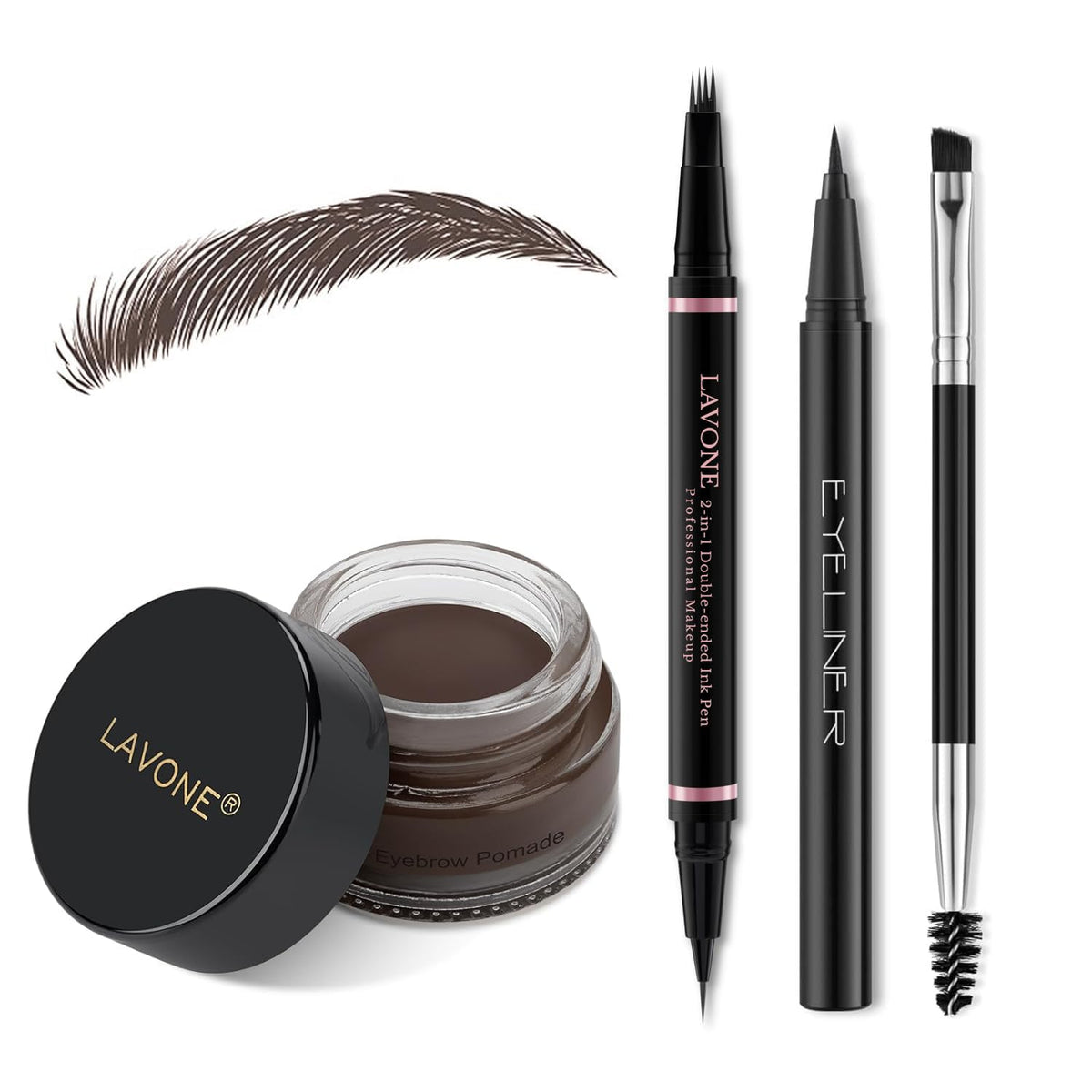 LAVONE Eyebrow Pen Makeup Kit, with Waterproof Eyebrow Pencil, Eyeliner, Pomade, and Brow Brush, Smudge-Proof and Long Lasting, Create Full and Natural Brows, Dark Brown