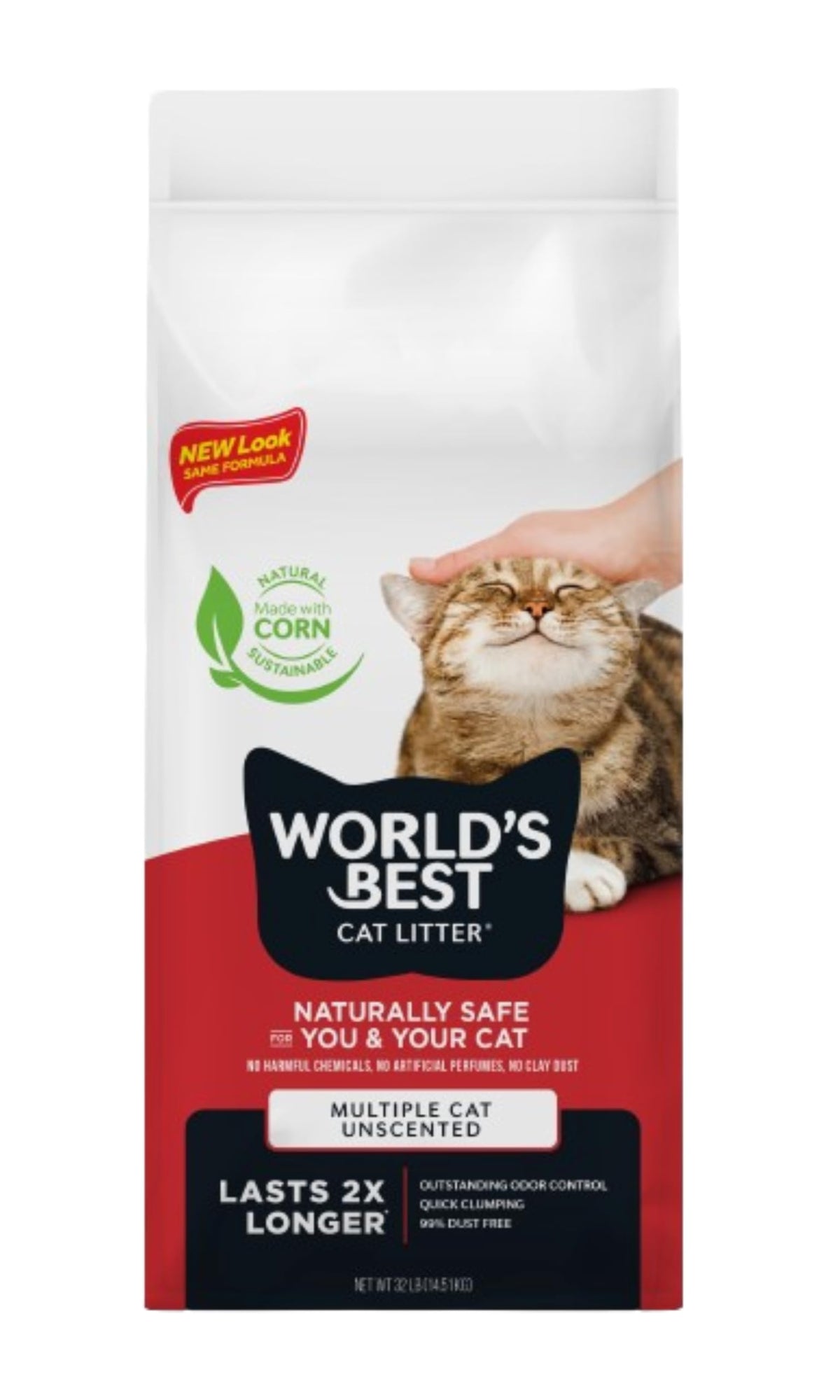 World's Best Cat Litter, Multiple Cat, Unscented, Lasts 2X Longer, 8 lb Bag | Controls tough multi-cat odors and lasts 2x longer; natural corn litter, quick clumping, flushable, 99% dust free