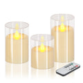 wemarry Flameless Candles 4" 5" 6" Acrylic Glass Pillars 3" Diameter Battery Operated Flickering Candles Include 8-Key Remote with Timer Function 400+ Hours (Gray, Warm Light 3 Pack)