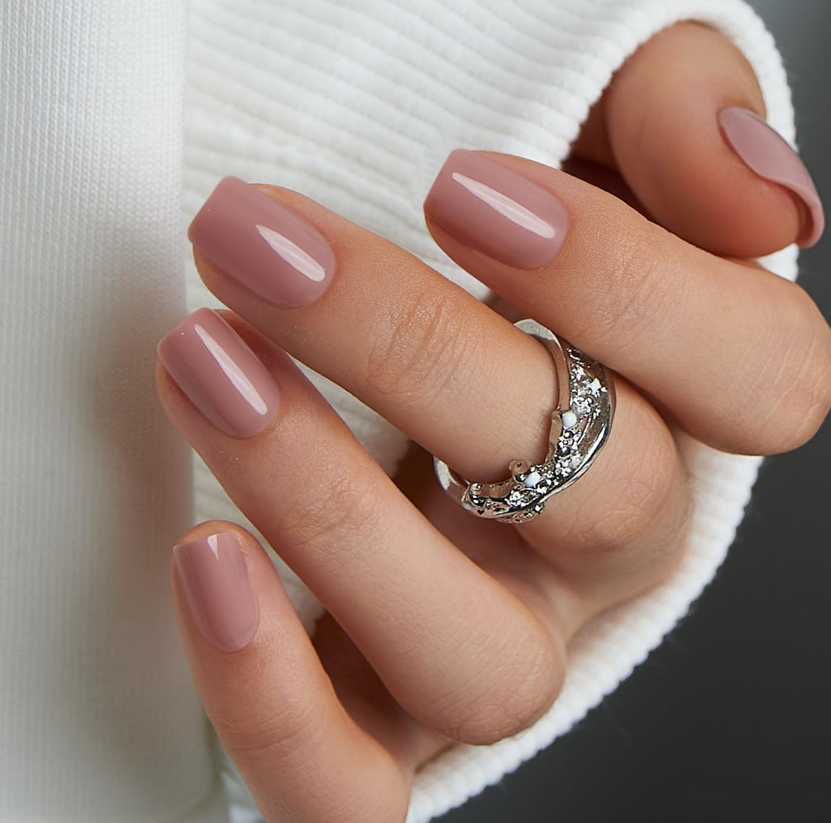 CurvLife Milky White Square Press on Nails Short, Soft Gel Fake Nails with Clean Nude Apricot Design Full Cover False Nails Glossy Nude Glue on Nails Artificial Stick on Nails for Women