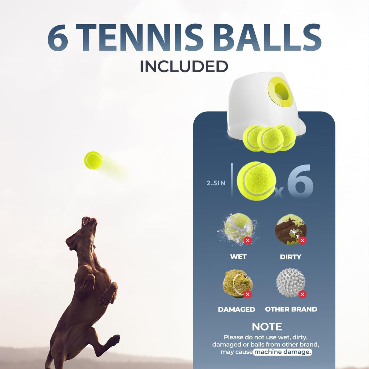 ALL FOR PAWS Automatic Dog Ball Launcher, Interactive Fetch Toy for Medium to Large Dogs, Rechargeable Pet Ball Thrower Machine for Outdoor Play, 6 Pcs 2.5-Inch Balls Included