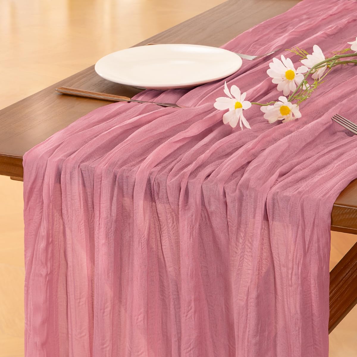 Fall Table Runner Terracotta Cheesecloth Boho Wedding Thanksgiving Decor
