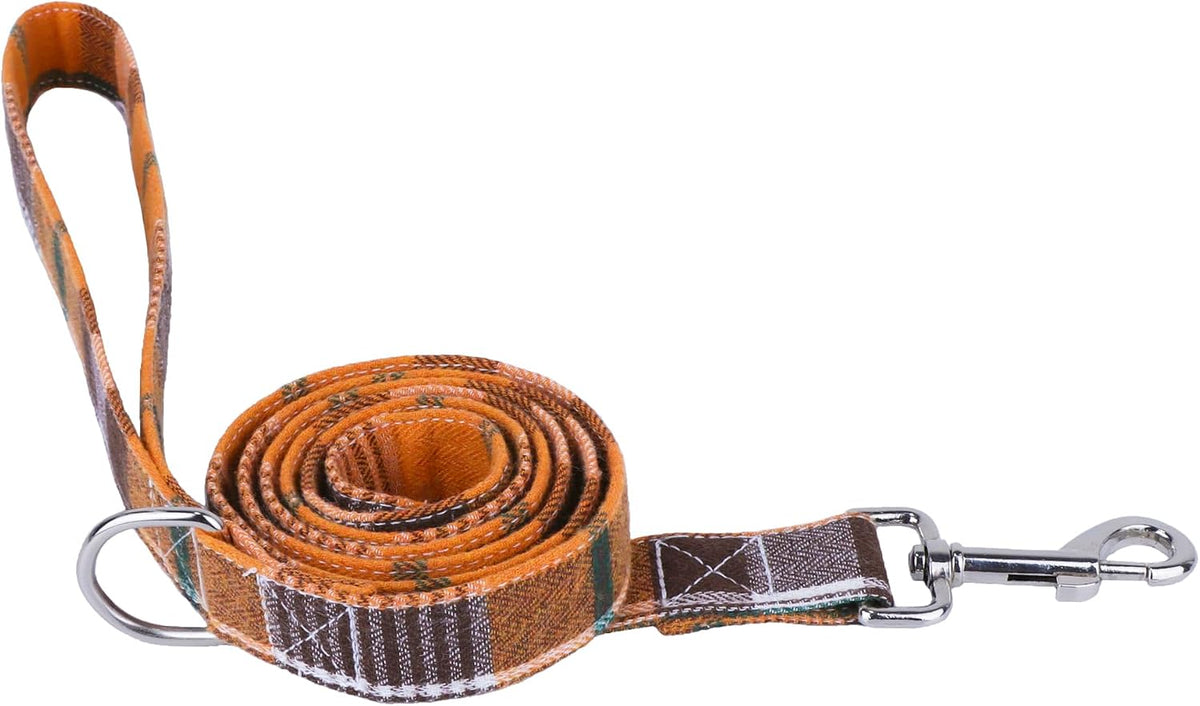 ADOGGYGO Fall Dog Leash, Orange Plaid Thanksgiving Leash for Dog, 5FTx1''