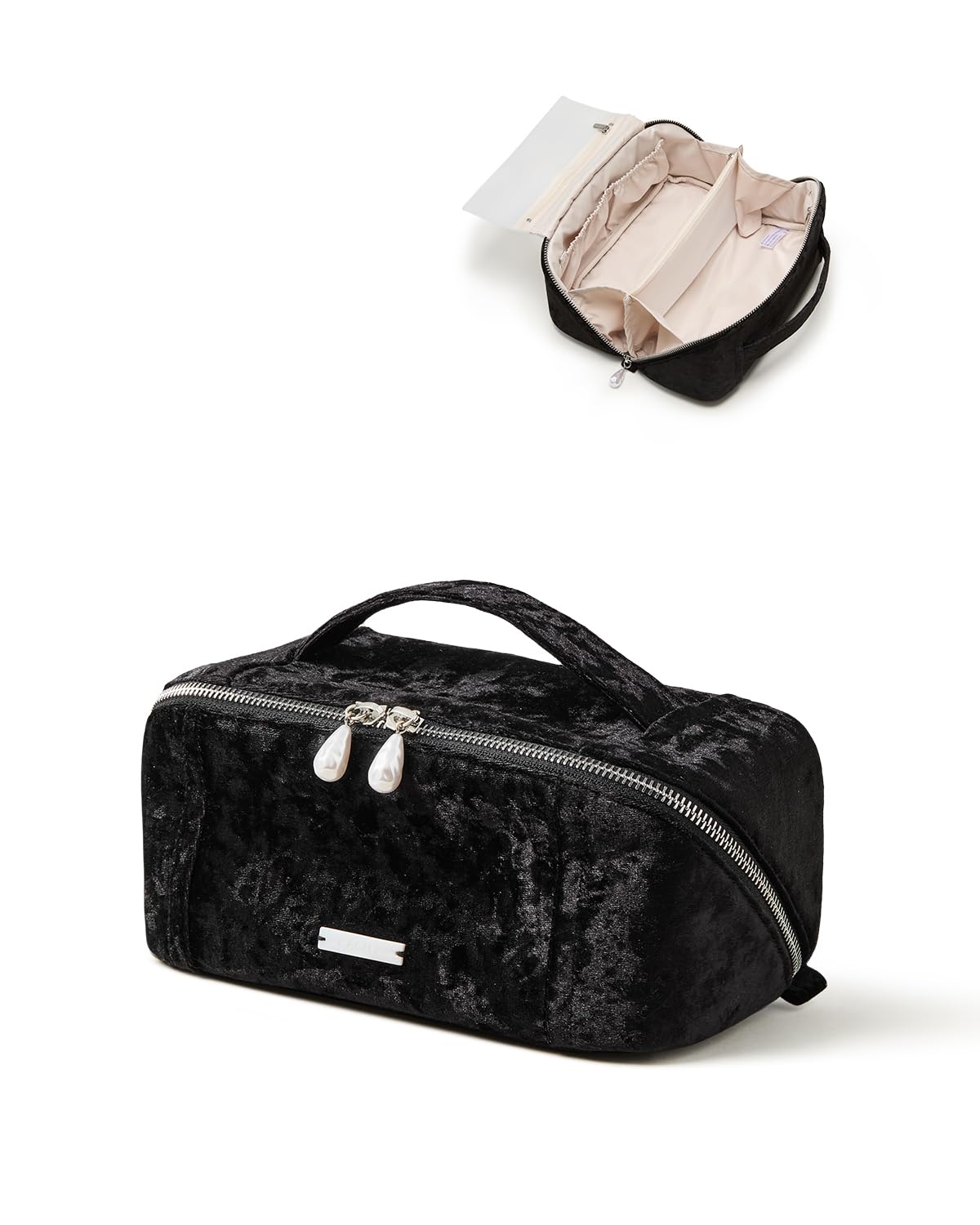 EACHY Travel Makeup Bag, Large Capacity Cosmetic Bag for Women, Waterproof PU Leather, Flat Open Portable Toiletry Bag for Skincare, Brushes & Travel Essentials
