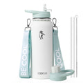 Coolflask Water Bottle with Straw, 40 oz Insulated Metal Water Flask with Straw & Spout Lids, Stainless Steel Double Wall Vacuum, Keep Cold 48h Hot 24h, Leak Proof, BPA-Free, Apricot Pink