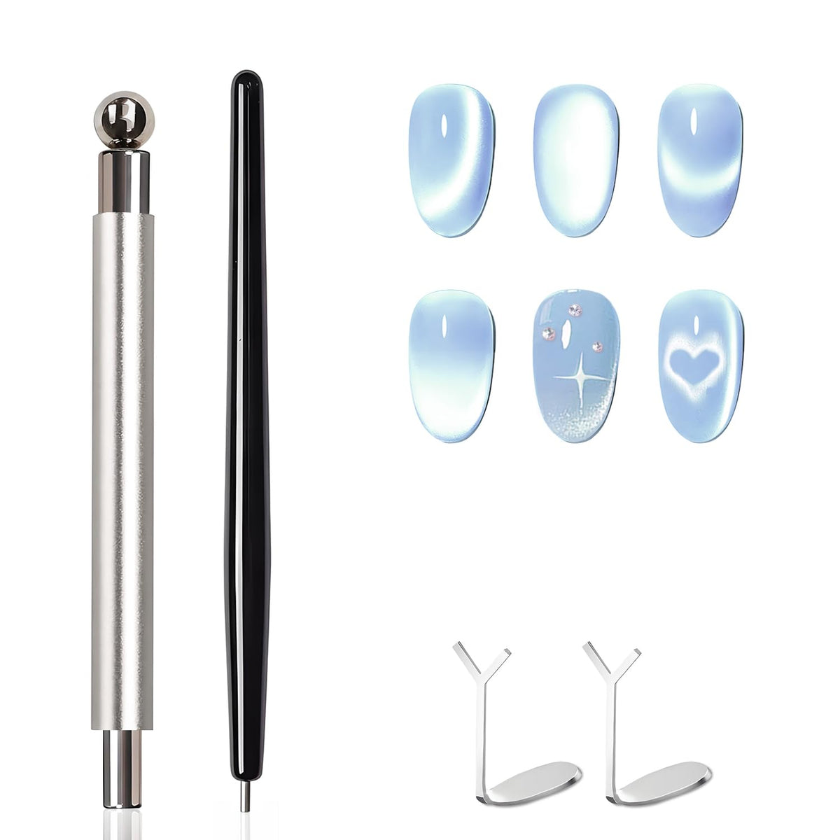 4-Piece Cat Eye Magnet Set – Black Bead-Attracting Nail Magnet Pen & Heart-Shaped Magnet for Nails, Nail Magnets for Nail Art, Cat Eye Magnet for Nail Art, Perfect for Home DIY, Nail Art Design