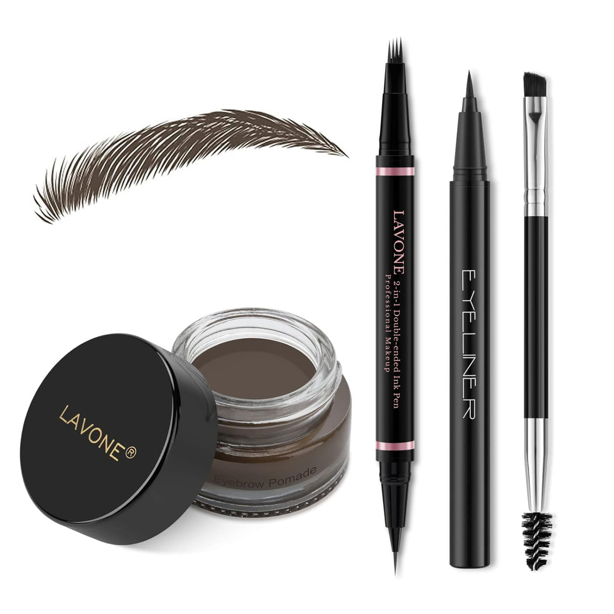 LAVONE Eyebrow Pen Makeup Kit, with Waterproof Eyebrow Pencil, Eyeliner, Pomade, and Brow Brush, Smudge-Proof and Long Lasting, Create Full and Natural Brows, Dark Brown