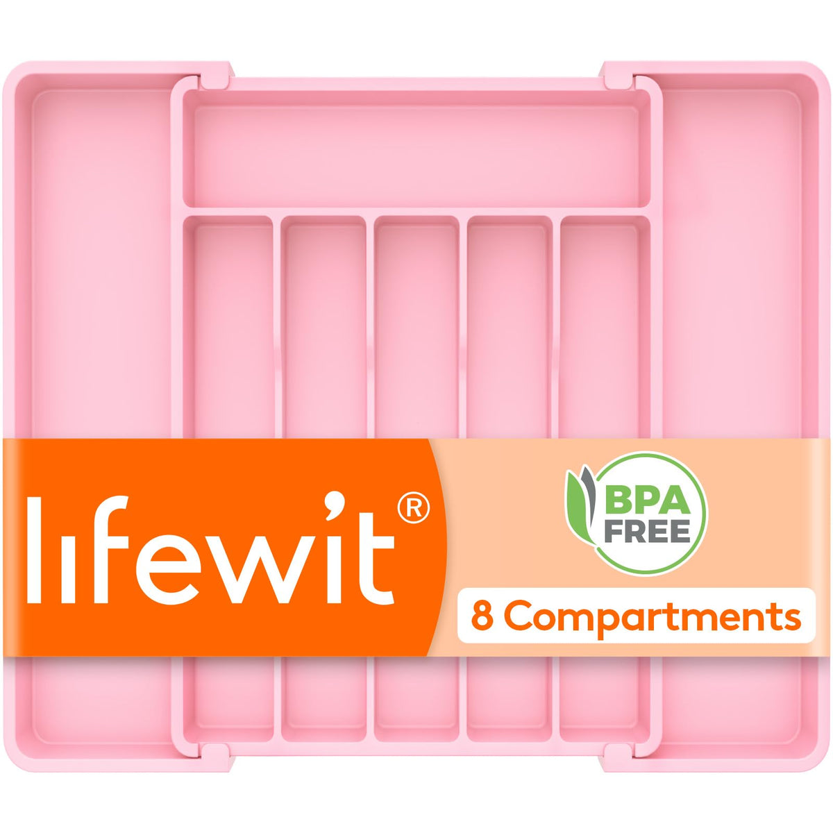 Lifewit Expandable Silverware Organizer, Plastic Utensil Tray for Kitchen Drawer, BPA Free Flatware Cutlery Holder, Space-Saving Storage for Spoons Forks Knives, 8-13.8 x 11.2 x 1.4 inch, Black