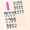 Halloween Press on Nails Almond Medium Fake Nails Black White Gradient Glue on Nail Goth False Nails with Bat Spider Web Designs Glossy Reusable Stick on Nail for Women Girls 24Pcs
