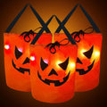 JXITON Halloween Drawstring Candy Bags Light up Multipurpose Halloween Trick or Treat Candy Bag with Pumpkin Smile Face Reusable Orange Goodie Bags for Kids(3 Pcs)
