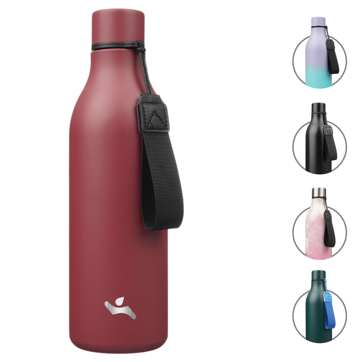 Konokyo Insulated Water Bottle with Strap,18 oz Double Wall Stainless Steel Vacuum Bottles Metal Water Flask,Macaron Green