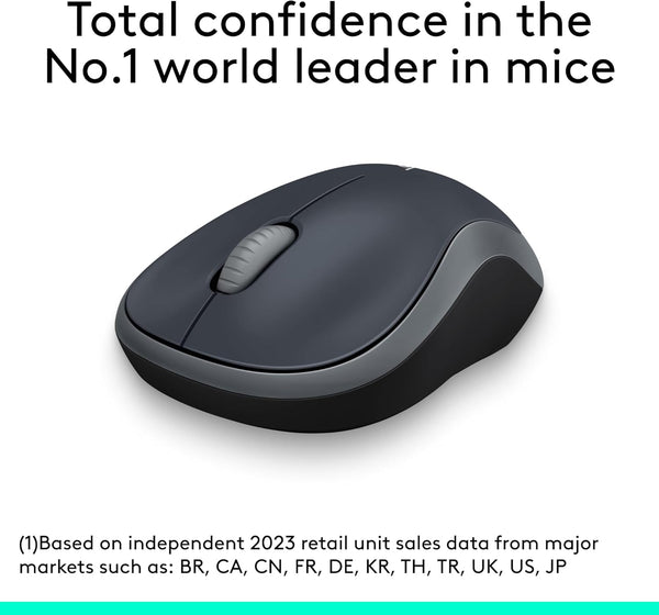 Logitech M185 Compact Ambidextrous 2.4 GHz Wireless Mouse - Swift Grey