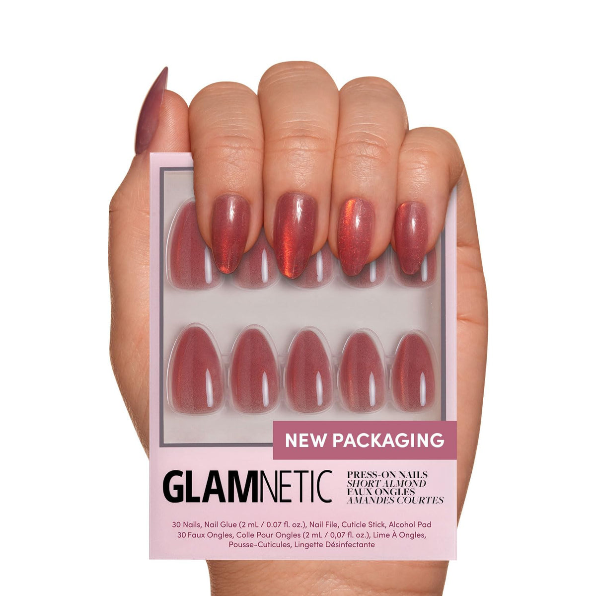 Glamnetic Press On Nails - Short Round, Glossy Fake Nails 30 Pc Full Kit | Neutral press on nails, 12 sizes. Everyday glue-on set. Waterproof, chip-resistant, up to 2 weeks wear