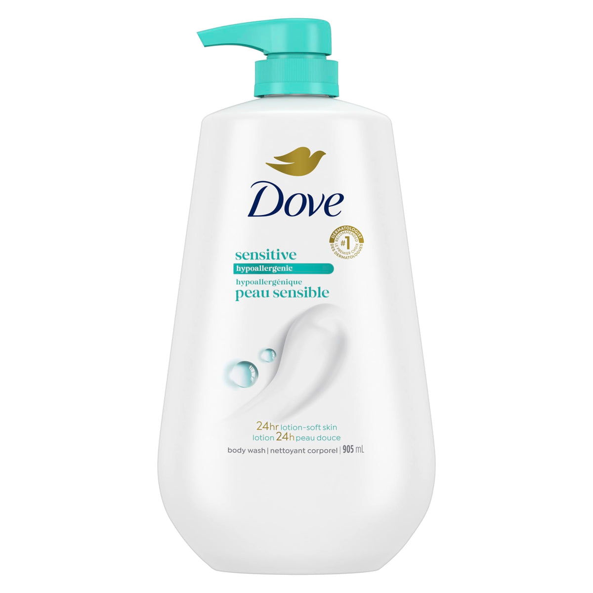 Dove 24hr Lotion Body Wash Sensitive Skin with Pump, 30.6 oz | Hypoallergenic body wash with MicroMoisture technology for 24-hour hydration and soft skin