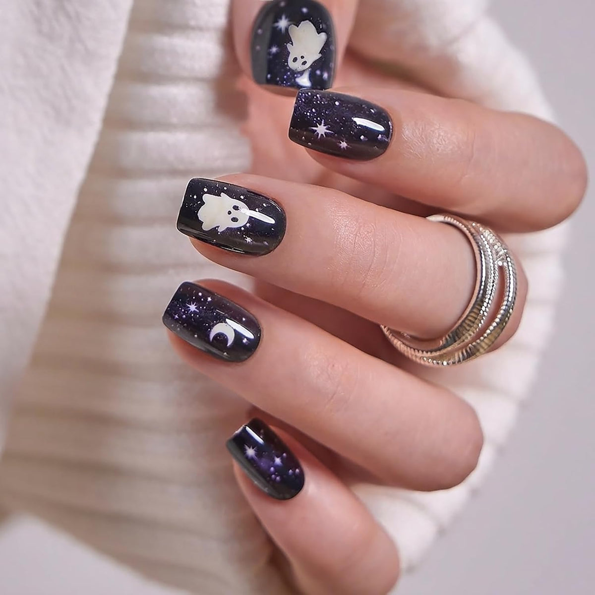 CurvLife Short Square Halloween Glow-in-the-Dark Press On Nails