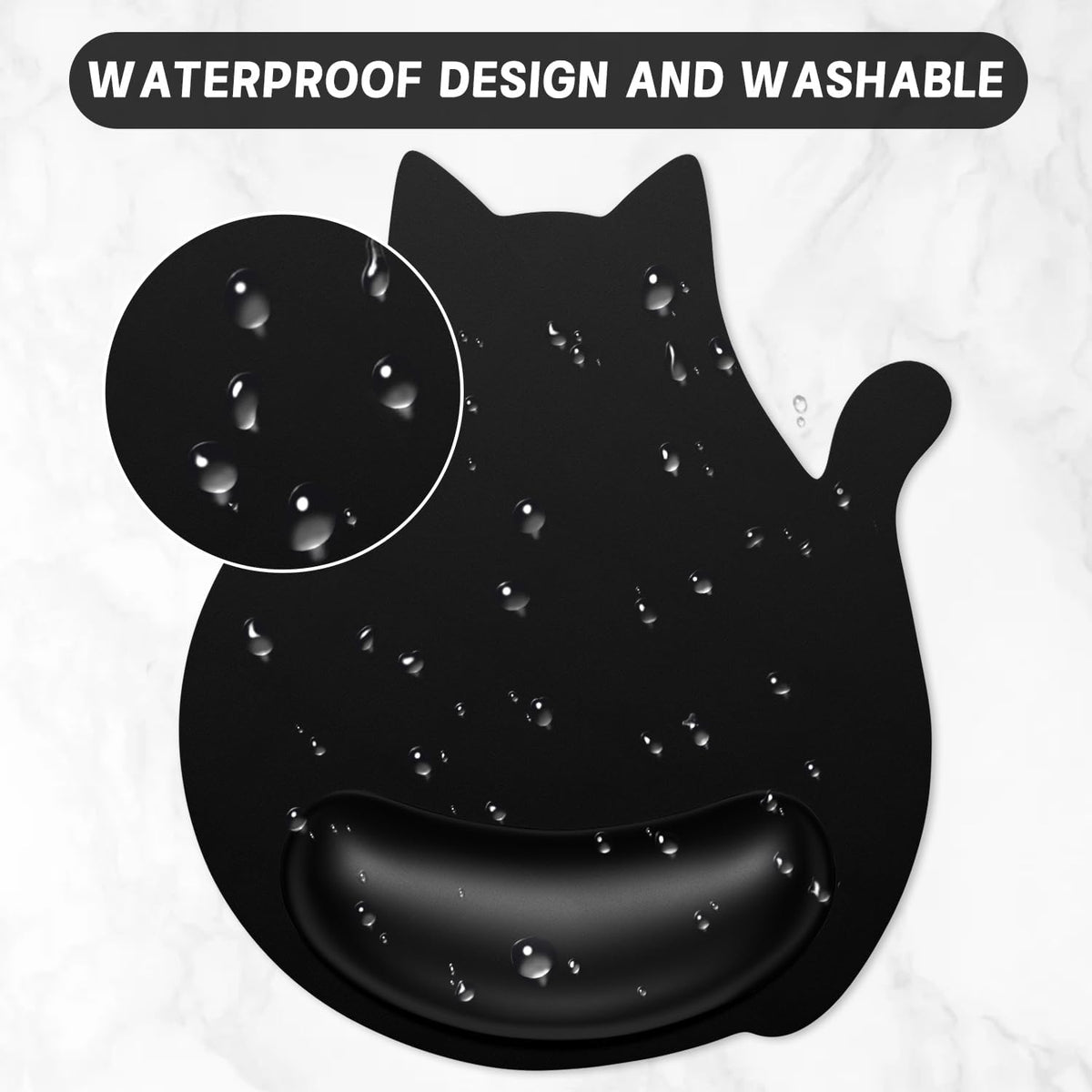 Ergonomic Mouse Pad with Wrist Rest, Cute Cat Memory Foam Padded Pain Relief Non-Slip Wrist Support Mouse Mat for Gaming Work Computer Laptop, Funny Office Supplies Desk Accessory, Jet Black