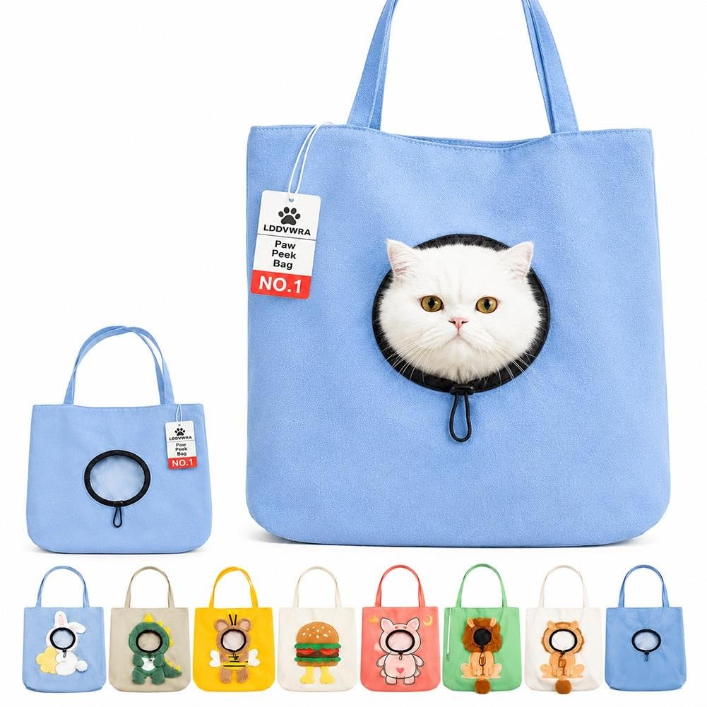 Paw Peek Bag Cute Head Shape Canvas Pet Travel Carrier Tote