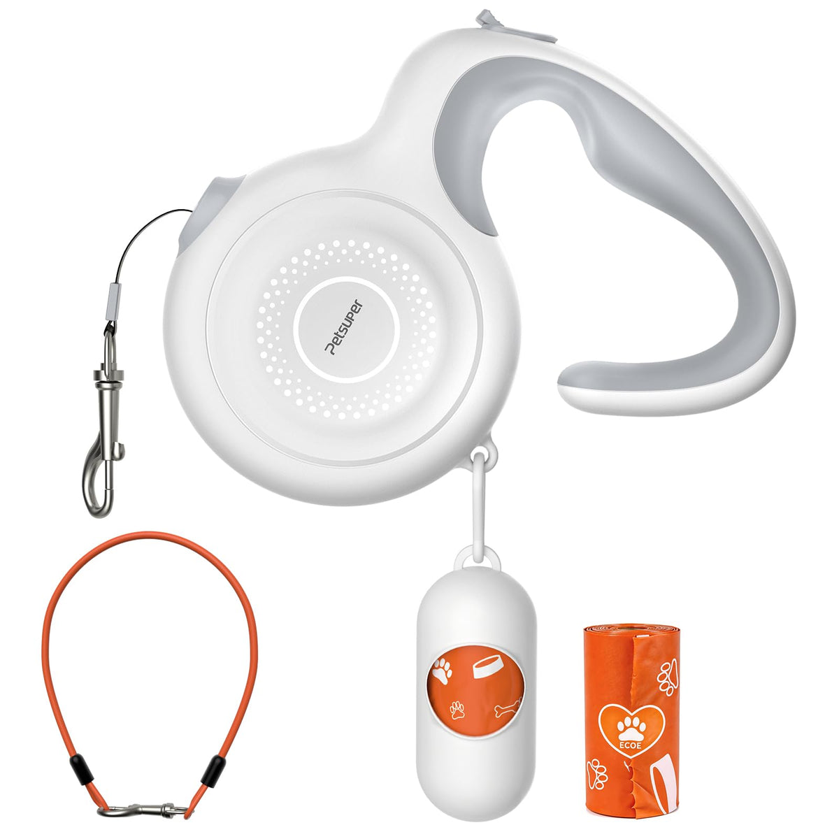 16Ft Retractable Dog Leash with Chew-Proof Steel Cable, 360° Tangle-Free, Built-in Poop Bag Dispenser, Ergonomic Comfort Grip Handle for Medium Large Dogs Up to 130lbs