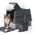 Stainless Steel Litter Box with Lid | Extra Large Enclosed Cat Litter Box for Big Cats | High Sided Metal Litter Boxes | 100% Anti-Urine Leakage | Odor Control | Non-Stick with Litter Scoop Set & Mat