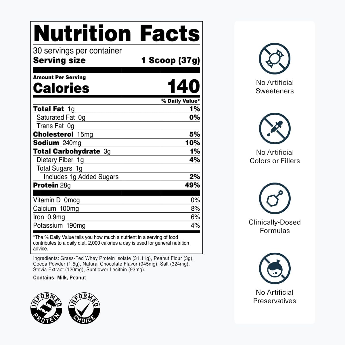 Transparent Labs Grass-Fed Whey Protein Isolate - Naturally Flavored, Gluten Free Whey Protein Powder with 28g of Protein per Serving & 9 Amino Acids - 30 Servings, Chocolate Peanut Butter