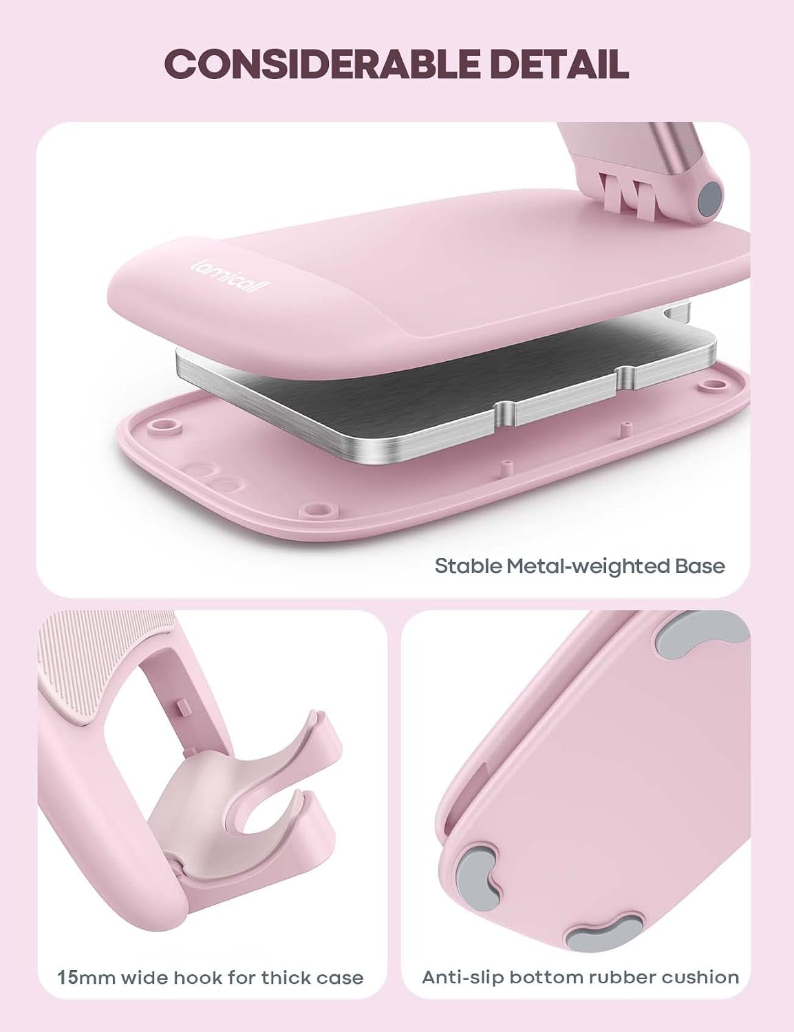 Lamicall Pink Phone Holder, Desk Accessories - Rose Gold Office Holder