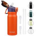 Konokyo 18 oz Insulated Water Bottle with Straw Lid, Stainless Steel Vacuum Sports Water Bottle, Leak-Proof Reusable Metal Flask with Carry Loop, BPA-Free Travel Bottle for Gym, School, Office