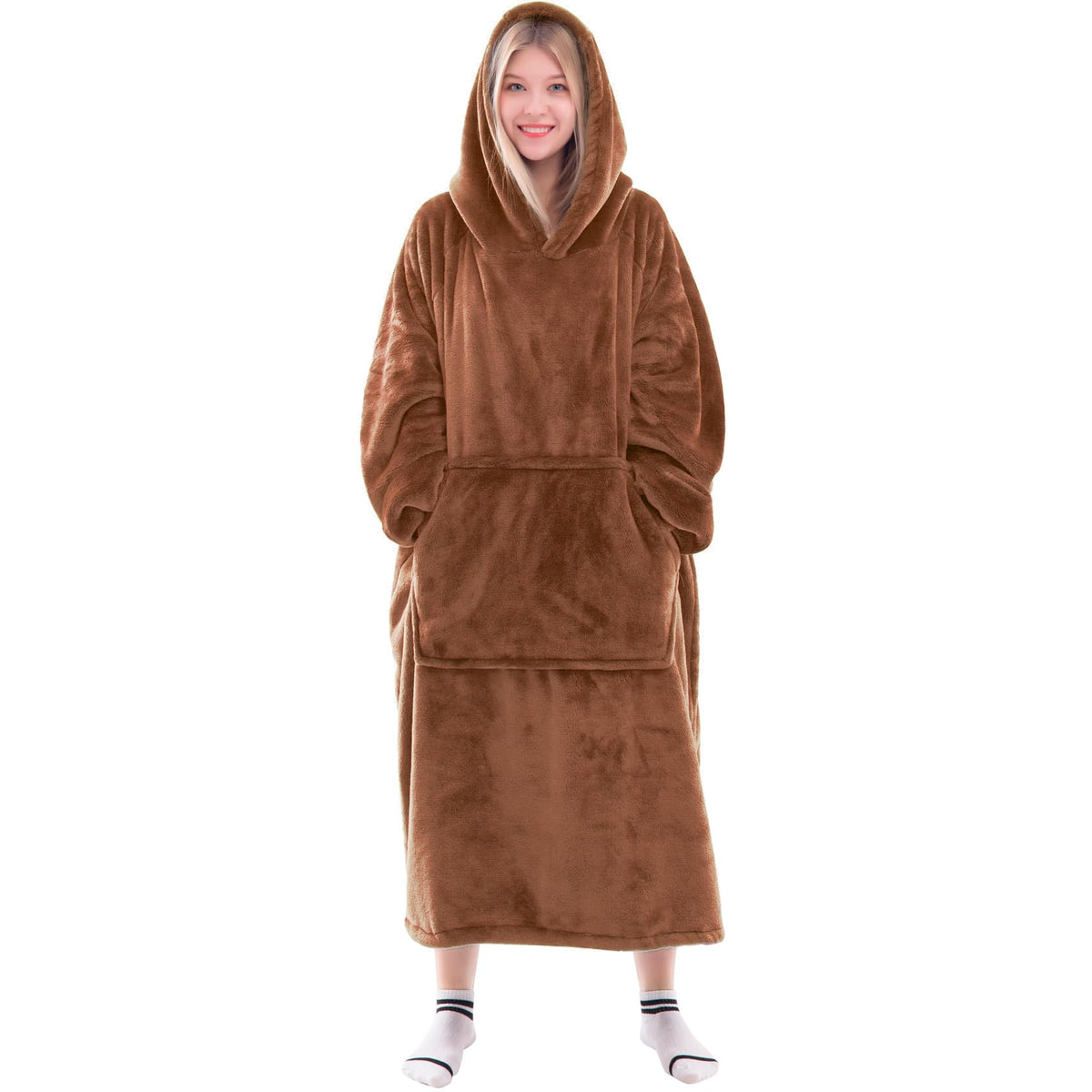 Waitu Wearable Blanket Sweatshirt Gifts for Women and Men, Warm and Cozy Giant Blanket Hoodie, Thick Flannel Hooded Blanket with Sleeves and Giant Pocket - Dark Gray