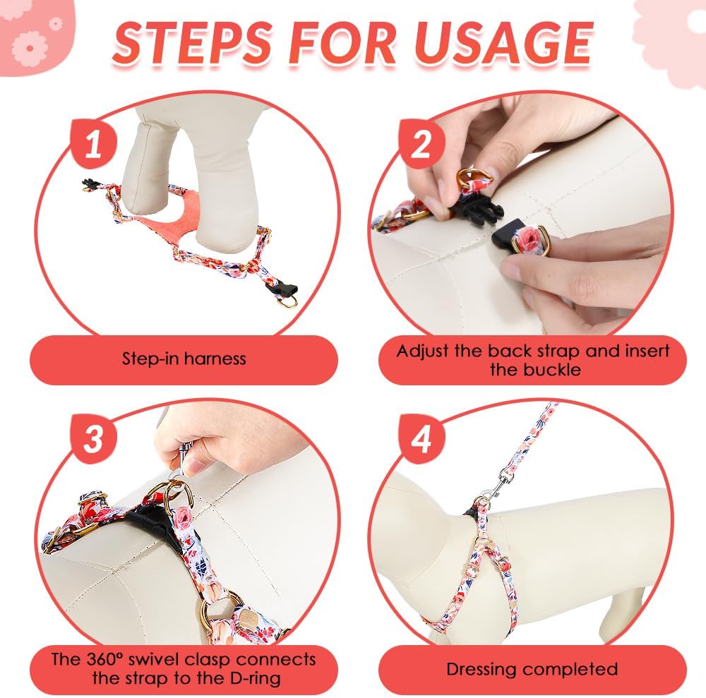 SlowTon No Pull Dog Harness with Leash for Small Medium Dogs, Flower XXS