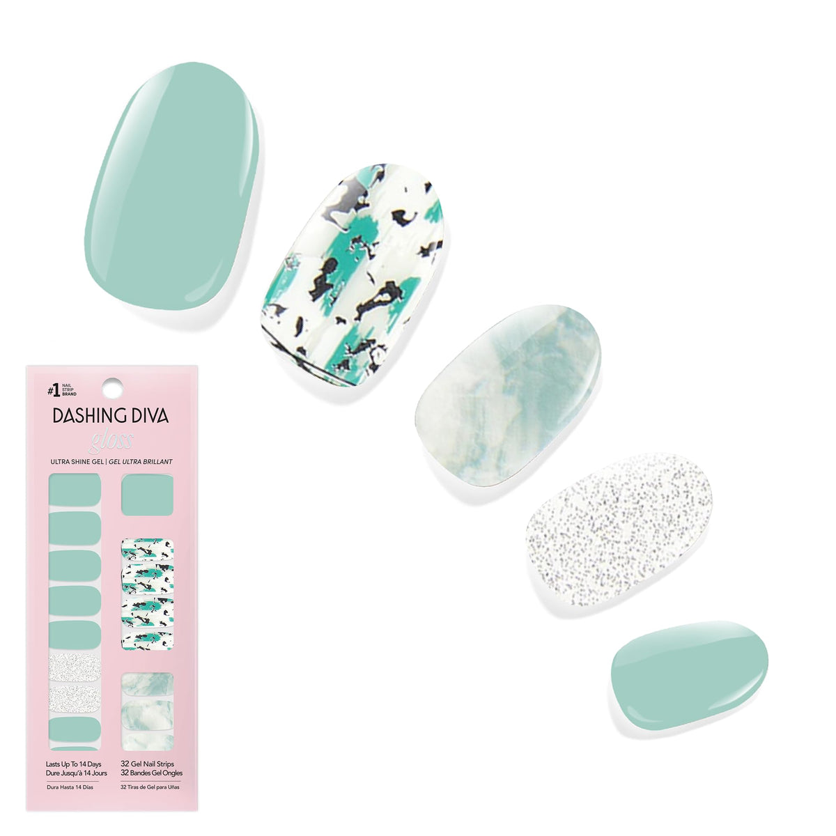 Dashing Diva Gloss Nail Strips - Crystal Clear - UV Free, Chip Resistant, Long Lasting Gel Stickers - Contains 32 Wraps, 1 Prep Pad, 1 File