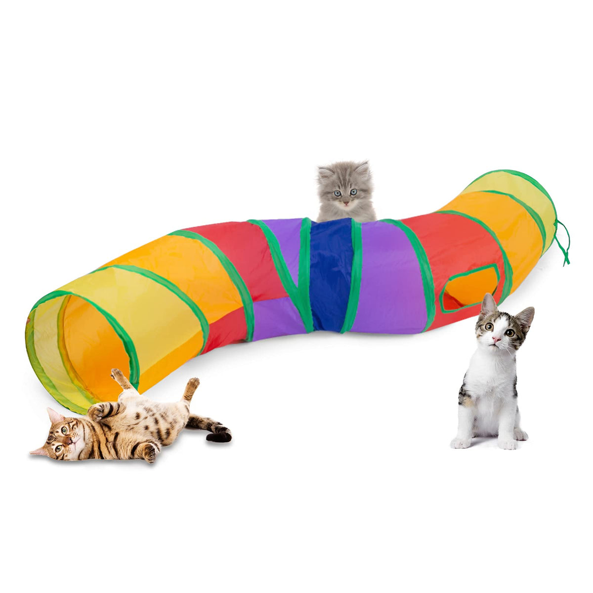 Sheldamy Cat Tunnel, S-2-Way Cat Tunnels for Indoor Cats, Collapsible Cat Play Tunnel, Interactive Toy Maze Cat House with 1 Play Ball for Cats, Puppy, Kitty, Kitten, Rabbit (Blue & Black)