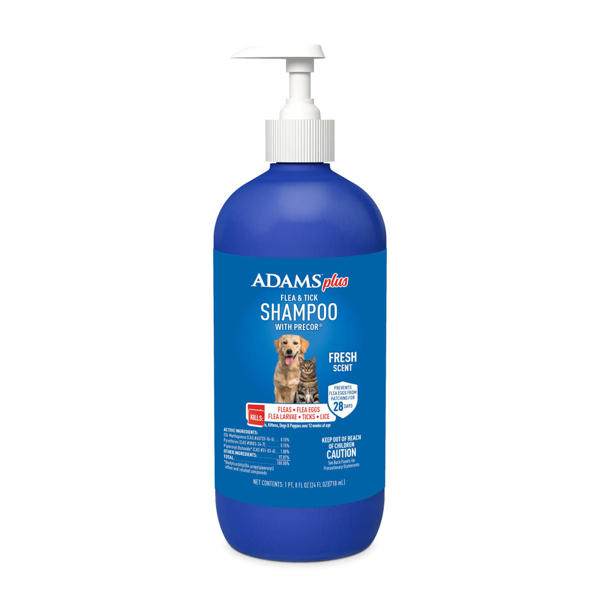 ADAMS Plus Flea & Tick Shampoo with Precor for Dogs, Cats, Puppies & Kittens, Flea Shampoo to Treat Infestations, Kills Ticks, Fleas, Flea Eggs & Lice, Cleans and Conditions Coat, 6 Ounces