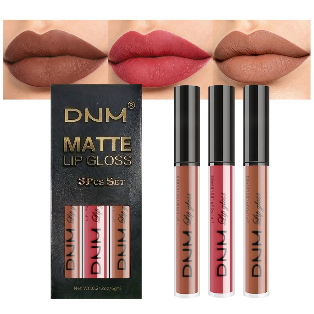 evpct 3Pcs Dark Ruby Fire Red Matte Liquid Lipstick Lip Stain Lipgloss sets for Women 24 Hour Red Matte Lipstick Long Lasting Smudge Proof