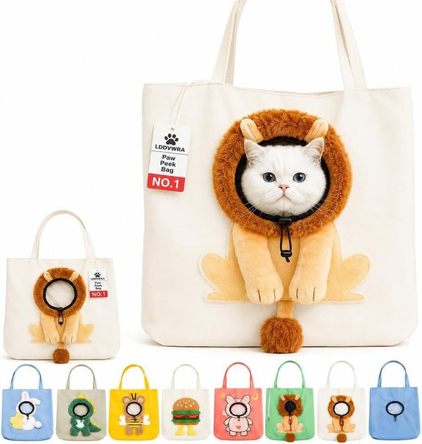 Paw Peek Bag Cute Head Shape Canvas Pet Travel Carrier Tote